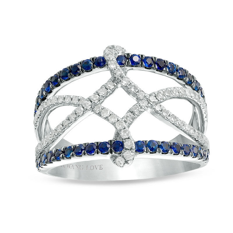 Main Image 1 of Vera Wang Love Collection 1/3 CT. T.W. Diamond and Blue Sapphire Open Twist Ring in Sterling Silver