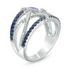 Thumbnail Image 2 of Vera Wang Love Collection 1/3 CT. T.W. Diamond and Blue Sapphire Open Twist Ring in Sterling Silver
