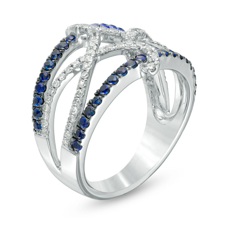 Main Image 2 of Vera Wang Love Collection 1/3 CT. T.W. Diamond and Blue Sapphire Open Twist Ring in Sterling Silver