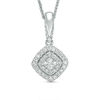 Thumbnail Image 1 of Vera Wang Love Collection 3/8 CT. T.W. Diamond and Blue Sapphire Tilted Double Frame Pendant in 14K White Gold - 19"