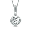 Thumbnail Image 1 of Vera Wang Love Collection 3/8 CT. T.W. Diamond and Blue Sapphire Tilted Double Frame Pendant in 14K White Gold - 19"