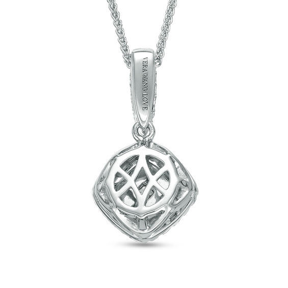 Vera Wang Love Collection 3/8 CT. T.w. Diamond and Blue Sapphire Tilted Double Frame Pendant in 14K White Gold - 19"