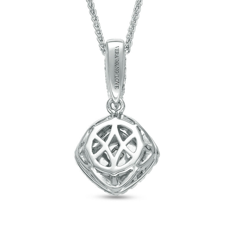 Main Image 2 of Vera Wang Love Collection 3/8 CT. T.W. Diamond and Blue Sapphire Tilted Double Frame Pendant in 14K White Gold - 19"