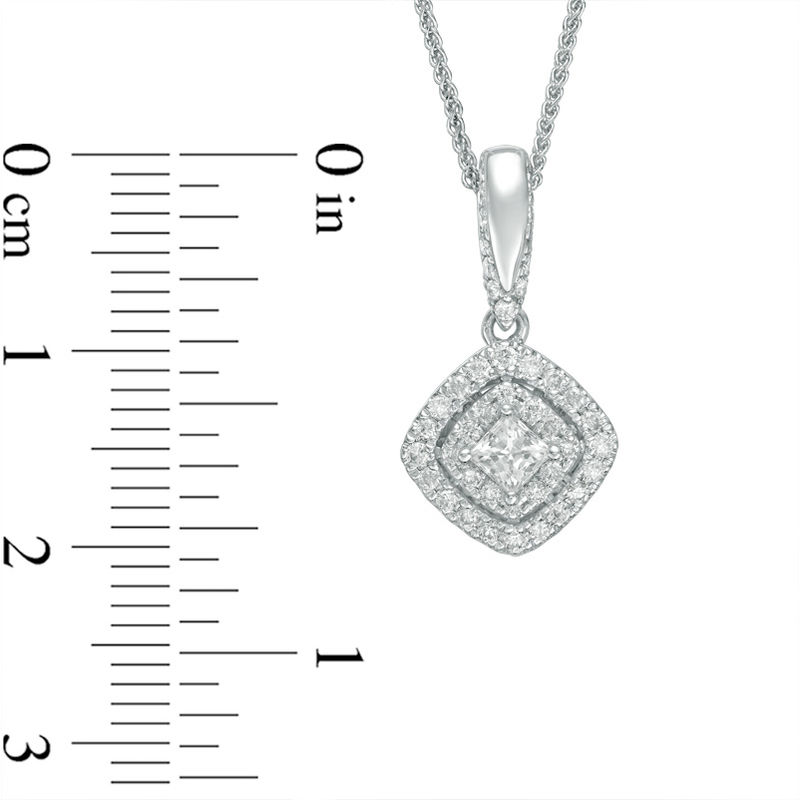 Vera Wang Love Collection 3/8 CT. T.W. Diamond and Blue Sapphire Tilted Double Frame Pendant in 14K White Gold - 19"