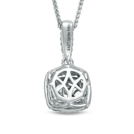 Vera Wang Love Collection 3/8 CT. T.w. Diamond and Blue Sapphire Double Cushion Frame Pendant in 14K White Gold - 19"