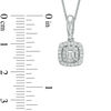 Thumbnail Image 3 of Vera Wang Love Collection 3/8 CT. T.W. Diamond and Blue Sapphire Double Cushion Frame Pendant in 14K White Gold - 19"