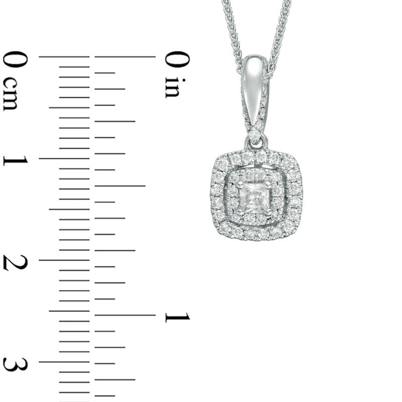 Main Image 3 of Vera Wang Love Collection 3/8 CT. T.W. Diamond and Blue Sapphire Double Cushion Frame Pendant in 14K White Gold - 19"