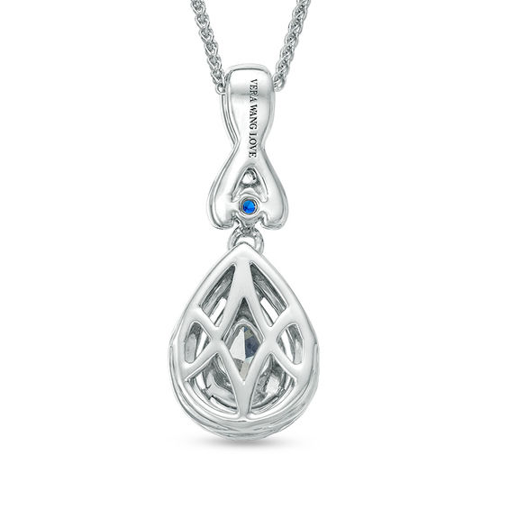 Vera Wang Love Collection 3/8 CT. T.w. Diamond and Blue Sapphire Double Frame Pendant in 14K White Gold - 19"