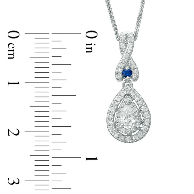 Vera Wang Love Collection 3/8 CT. T.W. Diamond and Blue Sapphire Double Frame Pendant in 14K White Gold - 19"