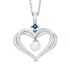 Thumbnail Image 1 of The Kindred Heart from Vera Wang Love Collection Freshwater Cultured Pearl and Sapphire Pendant in Sterling Silver-19"