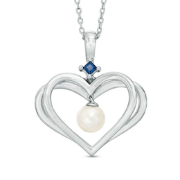 The Kindred Heart from Vera Wang Love Collection Cultured Freshwater Pearl and Sapphire Pendant in Sterling Silver - 19&quot;
