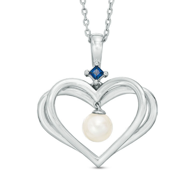 The Kindred Heart from Vera Wang Love Collection Cultured Freshwater Pearl and Sapphire Pendant in Sterling Silver - 19"