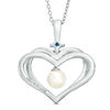 Thumbnail Image 1 of The Kindred Heart from Vera Wang Love Collection Cultured Freshwater Pearl and Sapphire Pendant in Sterling Silver - 19"