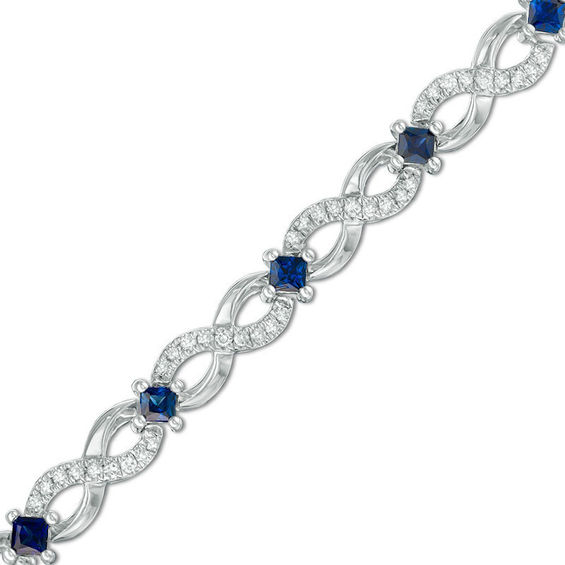 Vera Wang Love Collection 5/8 CT. T.w. Diamond and Blue Sapphire Infinity Bracelet in Sterling Silver - 7.5"