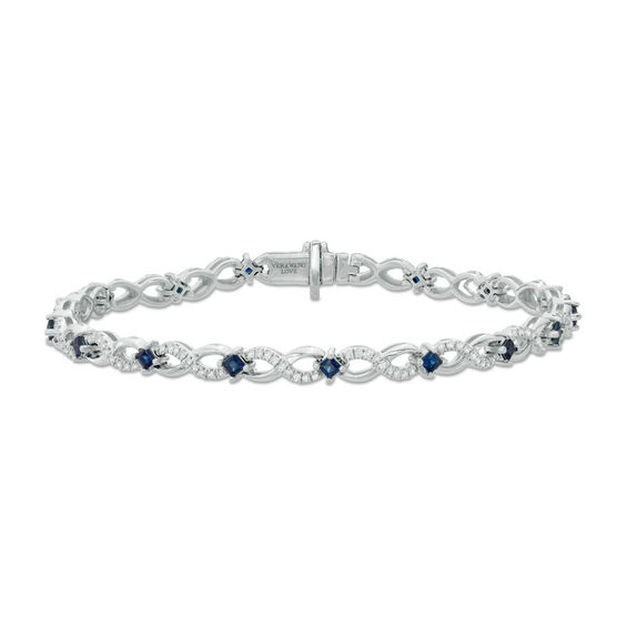 Vera Wang Love Collection 5/8 CT. T.w. Diamond and Blue Sapphire Infinity Bracelet in Sterling Silver - 7.5"