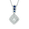 Thumbnail Image 1 of Vera Wang Love Collection 3/8 CT. T.W. Diamond and Blue Sapphire Double Frame Pendant in 14K White Gold - 19"