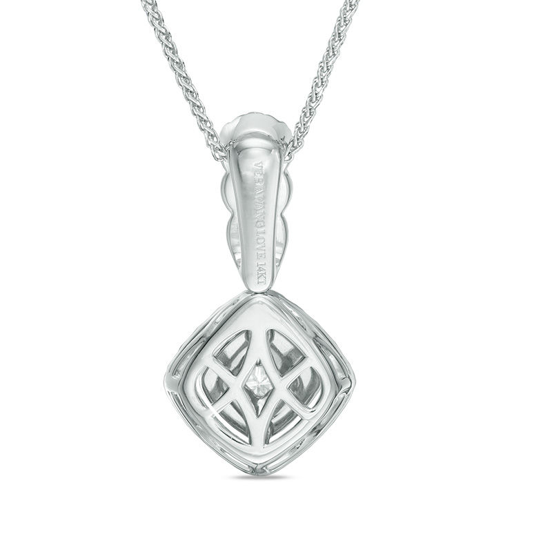 Vera Wang Love Collection 3/8 CT. T.W. Diamond and Blue Sapphire Double Frame Pendant in 14K White Gold - 19"