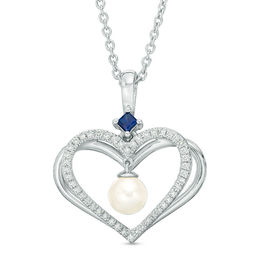 The Kindred Heart from Vera Wang Love Collection Freshwater Cultured Pearl and Diamond Pendant in Sterling Silver-19"