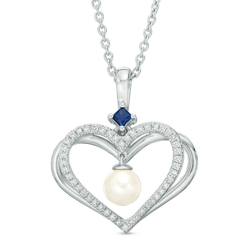 Main Image 1 of The Kindred Heart from Vera Wang Love Collection Freshwater Cultured Pearl and Diamond Pendant in Sterling Silver-19"