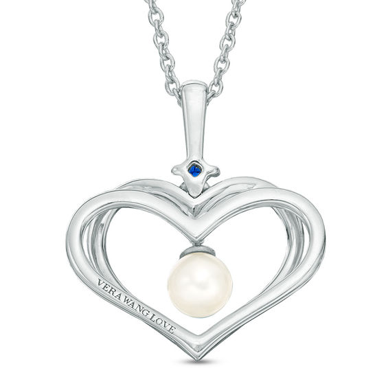 The Kindred Heart from Vera Wang Love Collection Freshwater Cultured Pearl and Diamond Pendant in Sterling Silver-19"