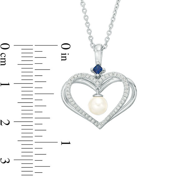 The Kindred Heart from Vera Wang Love Collection Freshwater Cultured Pearl and Diamond Pendant in Sterling Silver-19"