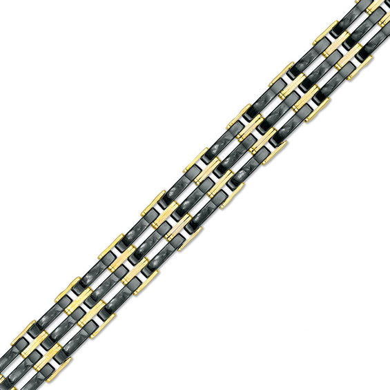 Black Ceramic Triple Row Link Bracelet in 10K Gold - 8.25"