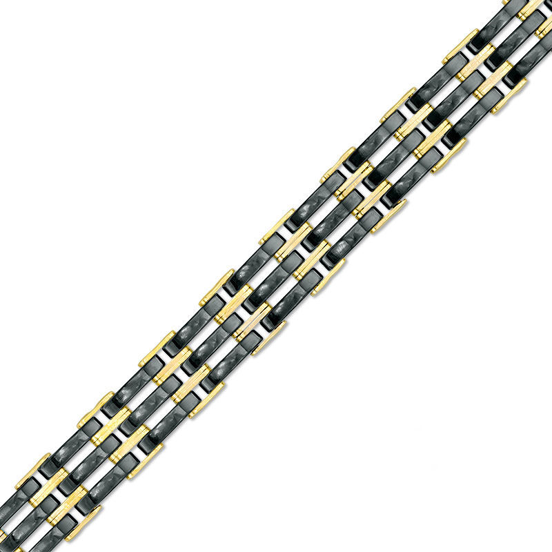 Main Image 1 of Black Ceramic Triple Row Link Bracelet in 10K Gold - 8.25"