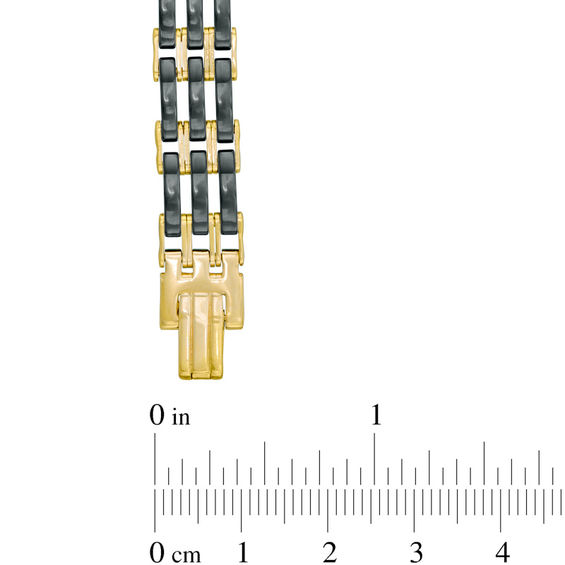 Black Ceramic Triple Row Link Bracelet in 10K Gold - 8.25"
