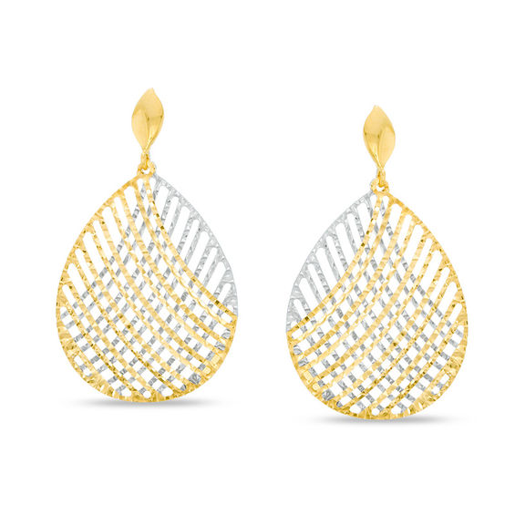 Made in Italy Diamond-Cut Lattice Teardrop Earrings in 10K Two-Tone Gold