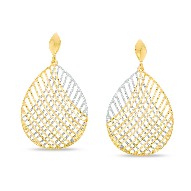 Main Image 1 of Made in Italy Diamond-Cut Lattice Teardrop Earrings in 10K Two-Tone Gold