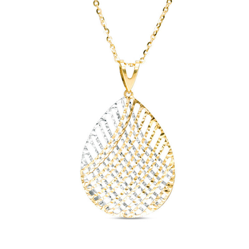 Main Image 1 of Made in Italy Diamond-Cut Lattice Teardrop Pendant in 10K Two-Tone Gold