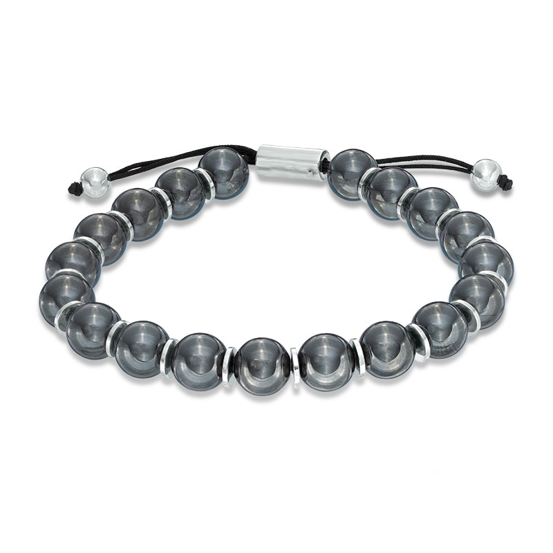 Main Image 1 of 10.0mm Black Hematite Beaded Bolo Bracelet in Sterling Silver - 8.5"