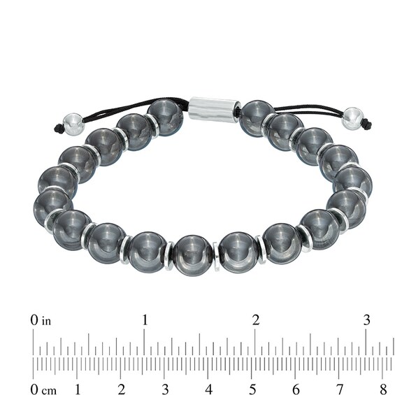 10.0mm Black Hematite Beaded Bolo Bracelet in Sterling Silver - 8.5"