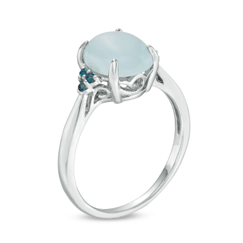 Main Image 2 of Oval Cabochon Aquamarine and London Blue Topaz Tri-Sides Ring in 10K White Gold