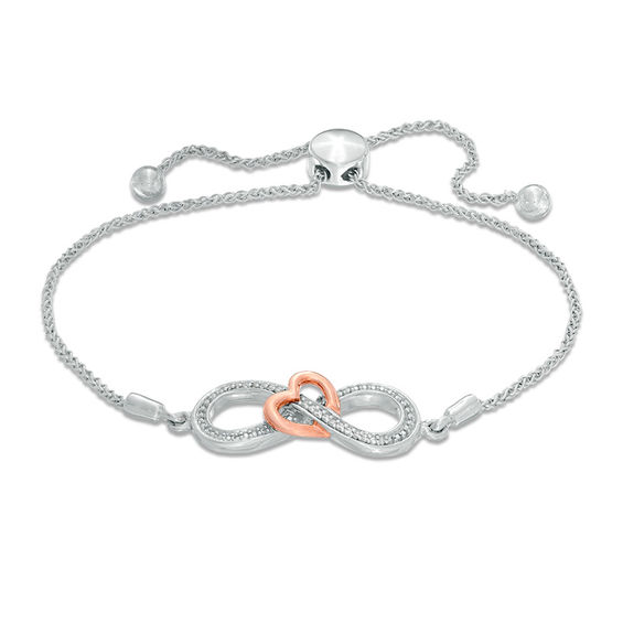 Diamond Accent Infinity and Heart Bolo Bracelet in Sterling Silver and