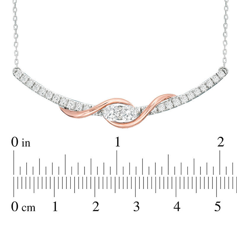 Main Image 4 of Ever Us® 1 CT. T.W. Two-Stone Diamond Swirl Necklace in 14K Two-Tone Gold - 17"