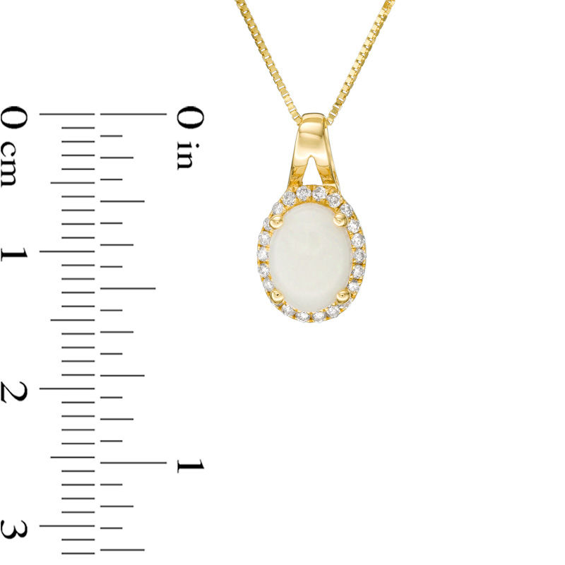 Oval Opal and 1/10 CT. T.W. Diamond Frame Pendant in 14K Gold