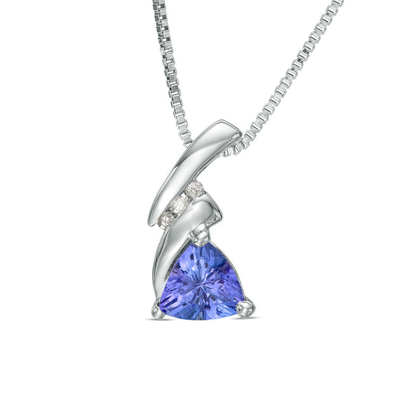 6.0mm Trillion-Cut Tanzanite and Diamond Accent Art Deco Pendant in Sterling Silver