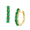 Thumbnail Image 0 of Oval Emerald Five Stone Hoop Earrings in 14K Gold