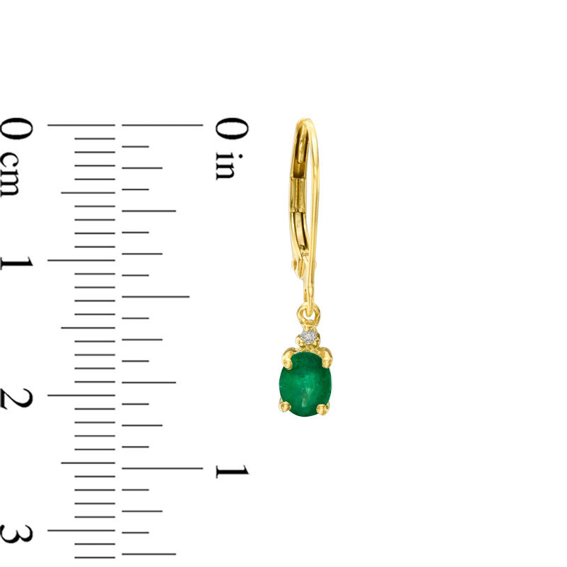 Main Image 2 of Oval Emerald and Diamond Accent Drop Earrings in 10K Gold