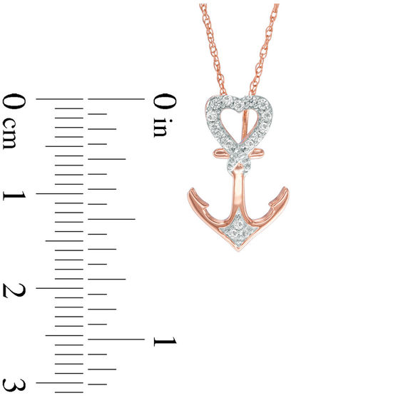 1/10 CT. T.w. Diamond Heart-Top Anchor Pendant in 10K Rose Gold
