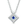 Thumbnail Image 1 of Vera Wang Love Collection Blue Sapphire and 1/4 CT. T.W. Diamond Frame Necklace in Sterling Silver - 19"