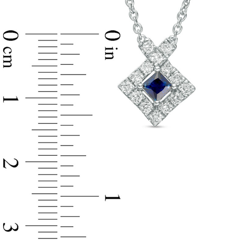 Vera Wang Love Collection Blue Sapphire and 1/4 CT. T.W. Diamond Frame Necklace in Sterling Silver - 19"