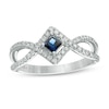 Thumbnail Image 0 of Vera Wang Love Collection Princess-Cut Blue Sapphire and 1/4 CT. T.W. Diamond Frame Ring in Sterling Silver