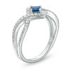 Thumbnail Image 1 of Vera Wang Love Collection Princess-Cut Blue Sapphire and 1/4 CT. T.W. Diamond Frame Ring in Sterling Silver