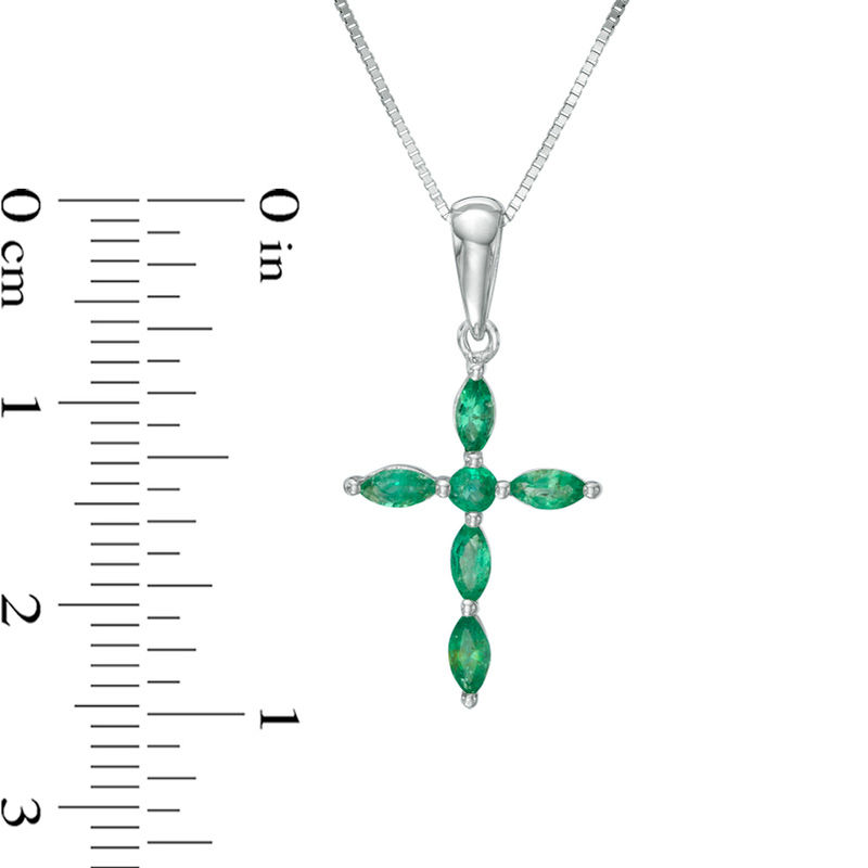 Multi-Shaped Emerald Cross Pendant in 14K White Gold