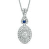Thumbnail Image 0 of Vera Wang Love Collection 1/2 CT. T.W. Diamond and Blue Sapphire Oval Frame Pendant in 14K White Gold - 19"