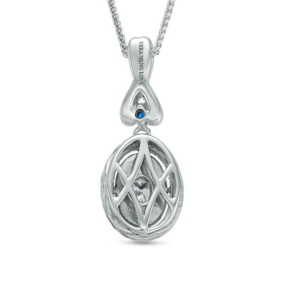 Vera Wang Love Collection 1/2 CT. T.w. Diamond and Blue Sapphire Oval Frame Pendant in 14K White Gold - 19"