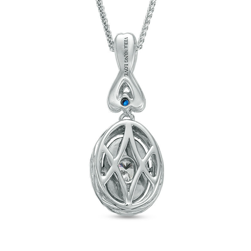 Main Image 2 of Vera Wang Love Collection 1/2 CT. T.W. Diamond and Blue Sapphire Oval Frame Pendant in 14K White Gold - 19"
