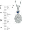 Thumbnail Image 2 of Vera Wang Love Collection 1/2 CT. T.W. Diamond and Blue Sapphire Oval Frame Pendant in 14K White Gold - 19"